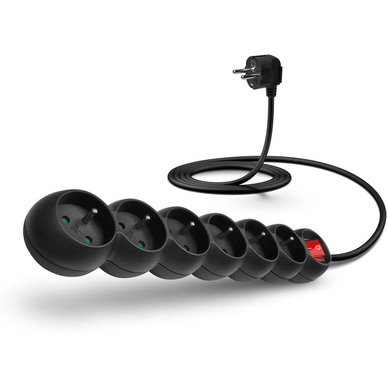 Kabel prodlužovací Connect IT 6x zásuvka, 2m, vypínač černý (CES-1003-BK)