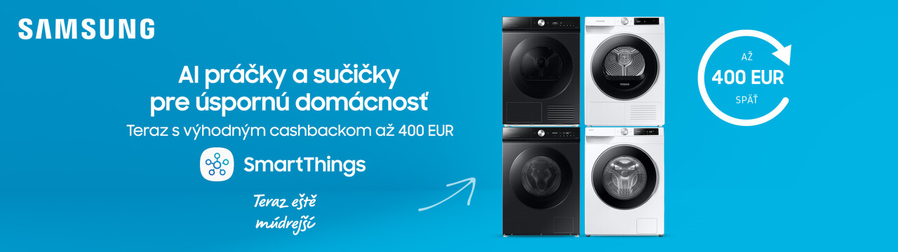 Cashback až do 400 € na set práčky a sušičky Samsung