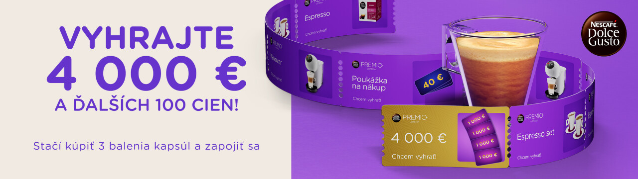 Vyhrajte 4000 € a ďalšie výhry za 3 balenia kávy NESCAFÉ Dolce Gusto