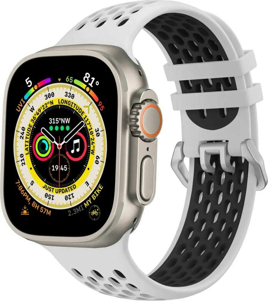 Remienok Cubenest športový remienok pre Apple Watch 42/44/45/49 mm bielo-čierny