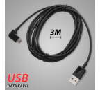 Mobilnet microUSB dátový kábel 90° koncovka 3m, čierna