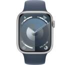 Apple Watch Series 9 GPS 45 mm strieborný hliník s modrým remienkom M/L