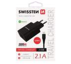 Swissten 2xUSB 2,1 A sieťová nabíjačka, čierna + USB-C kábel 1,2 m