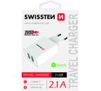 Swissten sieťová nabíjačka 2x USB Power 2,1A, biela