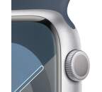 Apple Watch Series 9 GPS 45 mm strieborný hliník s modrým remienkom M/L