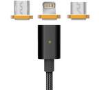 Platinet univerzálny kábel microUSB, USB-C a Lightning 2,4A 1,2m, čierna