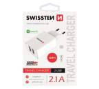 Swissten 2xUSB 2,1 A sieťová nabíjačka, biela + USB-C kábel 1,2 m