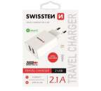 Swissten 2x USB sieťový adaptér 2,1A, biela + kábel USB/Lightning 1,2 m