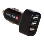 Swissten CL adaptér 5,2A 3 x USB čierny