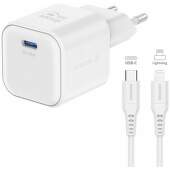 Swissten nabíjačka USB-C GaN PD 35W biela + 1,2 m USB-C/Lightning kábel