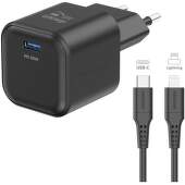 Swissten nabíjačka USB-C GaN PD 35W čierna + 1,2 m USB-C/Lightning kábel