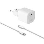 Fixed Mini nabíjačka USB-C PD 30W biela + kábel USB-C/USB-C 1 m