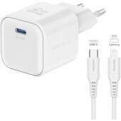 Swissten GaN nabíjačka USB-C PD 20 W biela + 1,2m USB-C/Lightning kábel