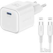 Swissten GaN nabíjačka USB-C PD 20 W biela + 1,2m USB-C/USB-C kábel