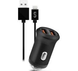Fonex 2x USB autonabíjačka, čierna + kábel USB/Lightning