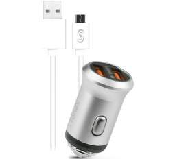 Fonex 2x USB autonabíjačka, strieborná + kábel USB/Micro USB