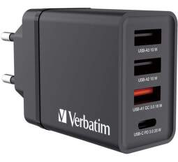 Verbatim nabíjačka 3x USB-A/1x USB-C + QC 3.0 + PD 30 W čierna