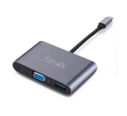 Fonex adaptér 3v1 USB-C / VGA / USB 3.0 sivá