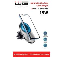 Winner MagSafe držiak s bezdrôtovým nabíjaním 15W čierny + kábel USB-A/USB-C 1 m