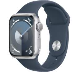 Apple Watch Series 9 GPS 41 mm strieborný hliník s modrým remienkom M/L
