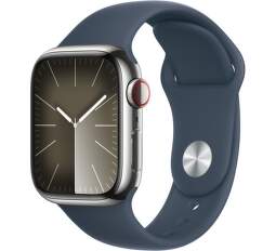 Apple Watch Series 9 GPS + Cellular 41 mm strieborná nerezová oceľ s modrým remienkom S/M