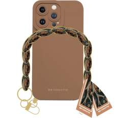 case&me Lady Case puzdro s retiazkou na zápästie a šatkou pre iPhone 14 Pro Max hnedé