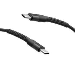 Mobilnet textilný kábel 2x USB-C 60W/3A 2 m čierny