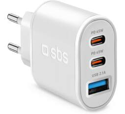 SBS sieťová nabíjačka 2× USB-C/USB-A 45 W PD biela