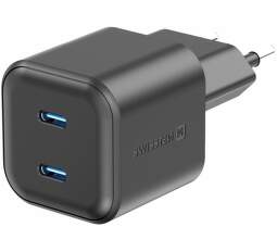 Swissten GaN nabíjačka 2× USB-C PD 20 W čierna