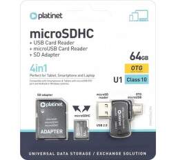 Platinet 4-in-1 microSDHC 64GB + card reader + otg + adapter