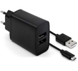 Fixed 2x USB 15W čierna + 1m kábel USB/microUSB