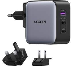 Ugreen cestovná nabíjačka USB-A/2× USB-C 65 W GaN sivá