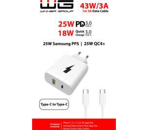 Winner PD USB-C/USB-A QC 3.0 3 A 43 W biela 1 m USB-C kábel