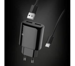 Sturdo 2 x USB 2 A čierna USB/micro USB kábel