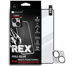 Sturdo Rex Full Glue tvrdené sklo pre Apple iPhone 14 Plus + sklo na kameru čierne