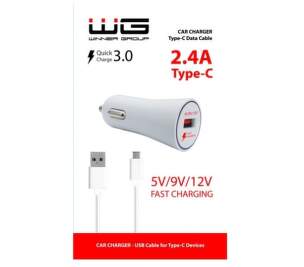 Winner 2x USB QC 3.0 5,4 A biela 1 m USB-C kábel autonabíjačka