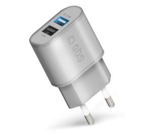 SBS Fast Charge Qi 2x USB 2,1 A strieborná