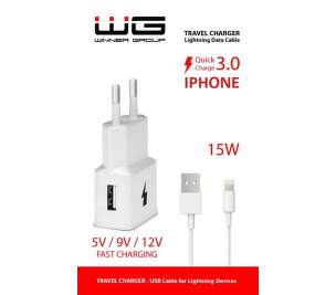 Winner USB QC 3.0 2 A biela 1 m Lightning kábel sieťová nabíjačka