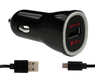 Winner USB-A QC 3.0 2,4 A čierna micro USB kábel autonabíjačka