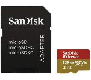 Sandisk Extreme microSDXC 128GB Class 10 V30 A2 UHS-I U3 + adaptér