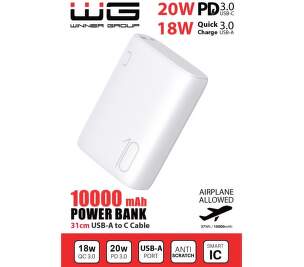 Winner Ultra Small powerbanka USB-C/USB-A PD QC 3.0 10 000 mAh biela