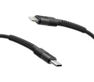 Mobilnet textilný kábel USB-C/Lightning 2 m 20W/3A čierny