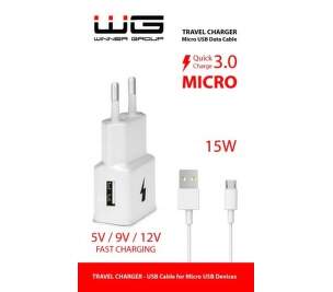 Winner USB QC 3.0 2 A biela 1 m micro USB kábel sieťová nabíjačka