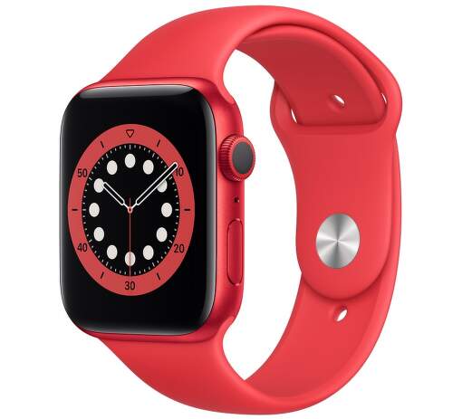 Apple Watch Series 6 44 mm červený hliník s červeným športovým remienkom
