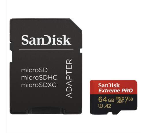 SanDisk Extreme Pro microSDXC 64 GB 170 MB/s A2 C10 V30 UHS-I U3 + Adaptér